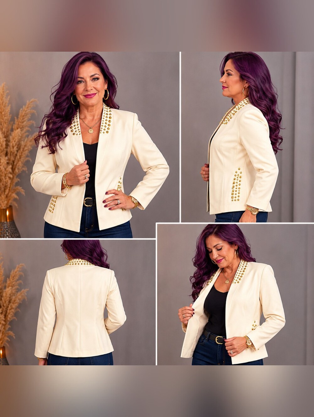 🍈 Midnight Velvet Cream Studded Blazer – Size 12 Does Not Have It Second Piece